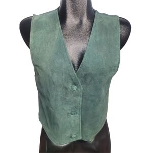 Vintage 90's E.Z. Spirit Green Suede Leather Button Front Vest M